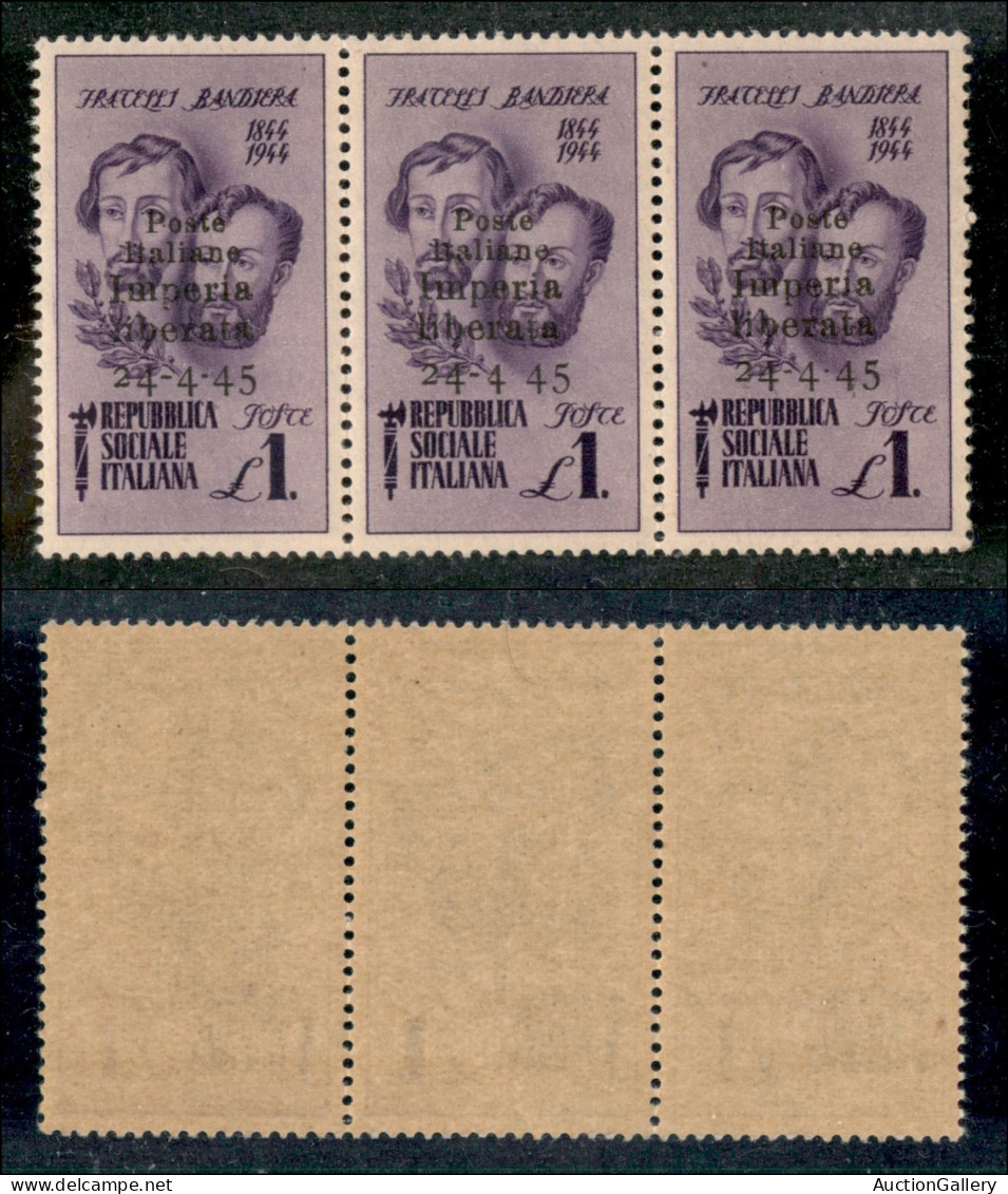 C.L.N. - Imperia - 1945 - 1 Lira Bandiera (14) - Striscia Orizzontale Di 3 - Senza Trattino Tra 4 E 45 (14c) Nel Pezzo C - Other & Unclassified