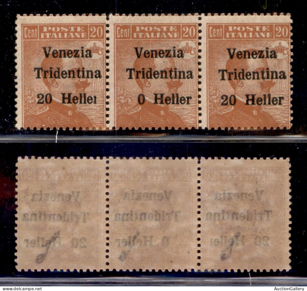 Occupazioni I Guerra Mondiale - Trentino-Alto Adige - 1918 - 20 Heller Su 20 Cent (30da + 30c + 30) - Striscia Di Tre Co - Otros & Sin Clasificación