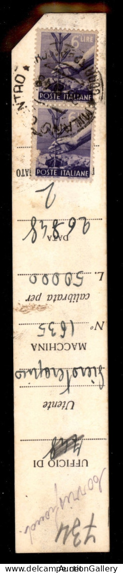 Repubblica - Macchinette Distributrici - Coppia Del 6 Lire Democratica (556) Su Cartoncino Da 8 Lire - Milano 26.8.46 - Other & Unclassified