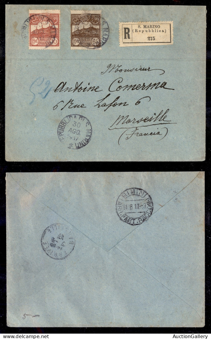 SAN MARINO - 10 Cent (36) + 65 Cent (42) - Raccomandata Per Marsiglia Del 30.8.17 (180) - Autres & Non Classés