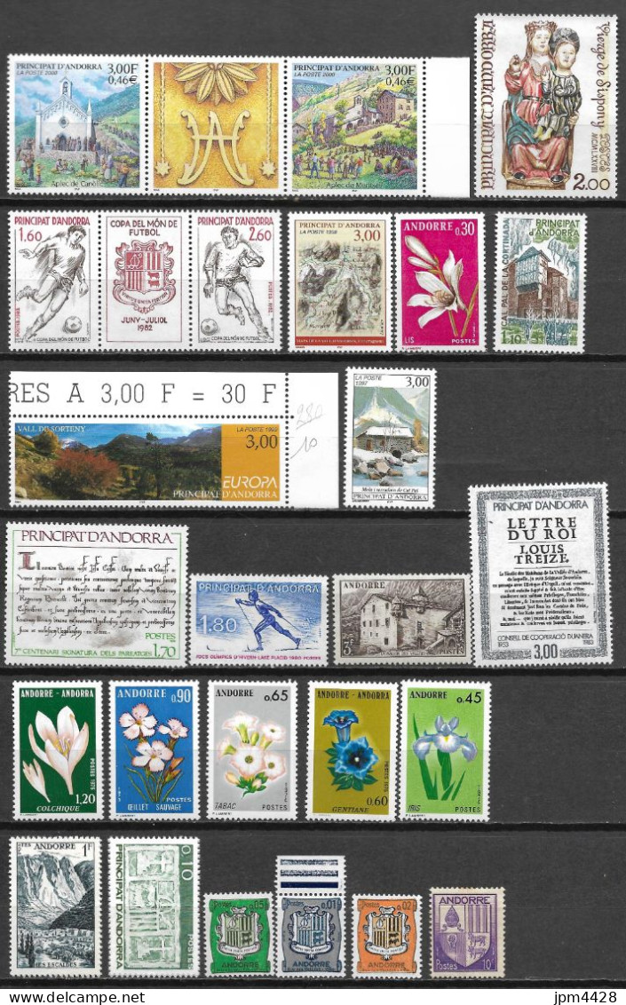 Andorre  Lot 25 Timbres Neufs** Et  29 Timbres Oblitérés + 1 Pli 1er Jour De 1964, Et 1 Aérogramme - Sammlungen