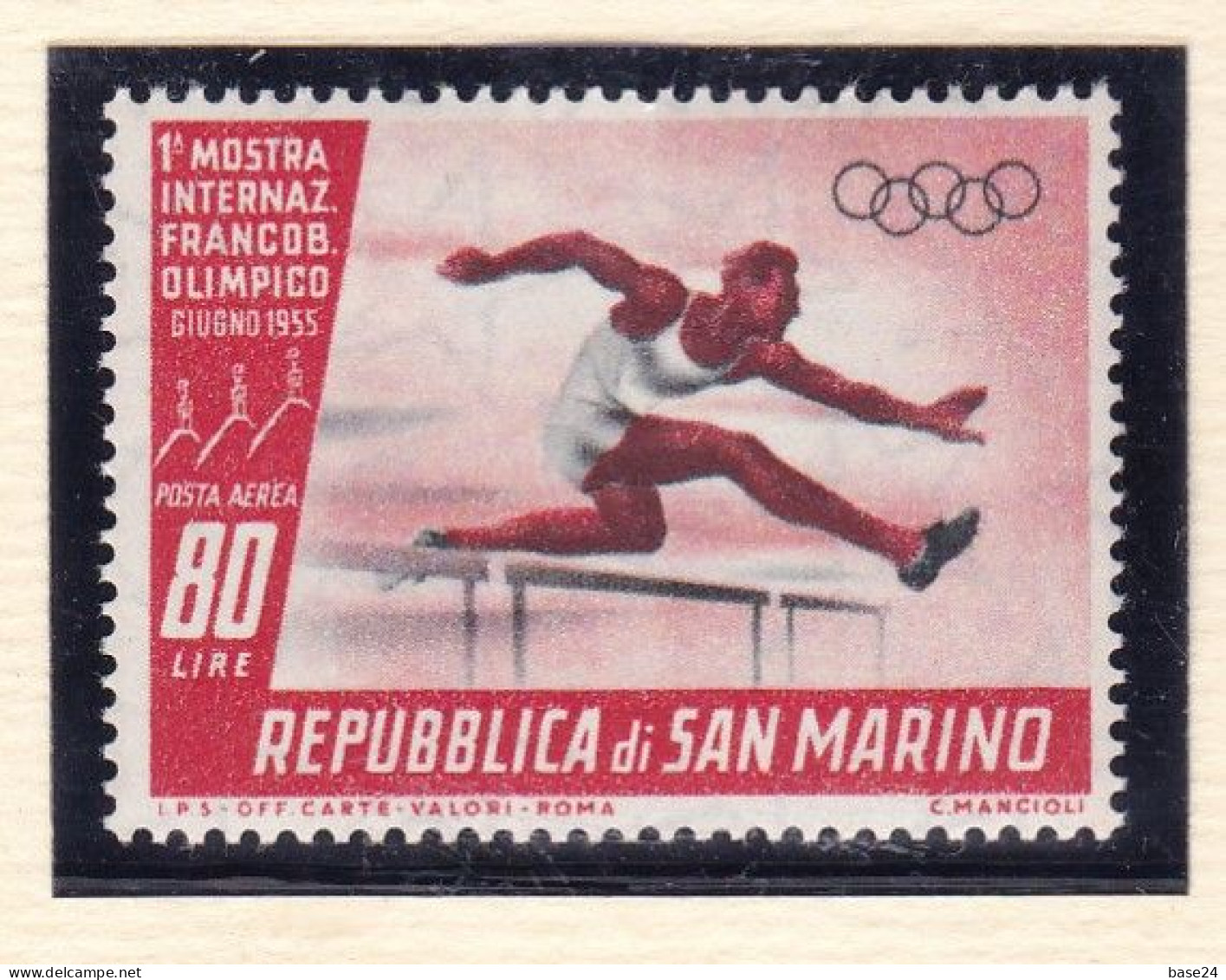 1955 San Marino Saint Marin OLIMPIADI MOSTRA FRANCOBOLLO OLIMPICO OLYMPICS Aerea 80 Lire MNH** Air Mail - Airmail