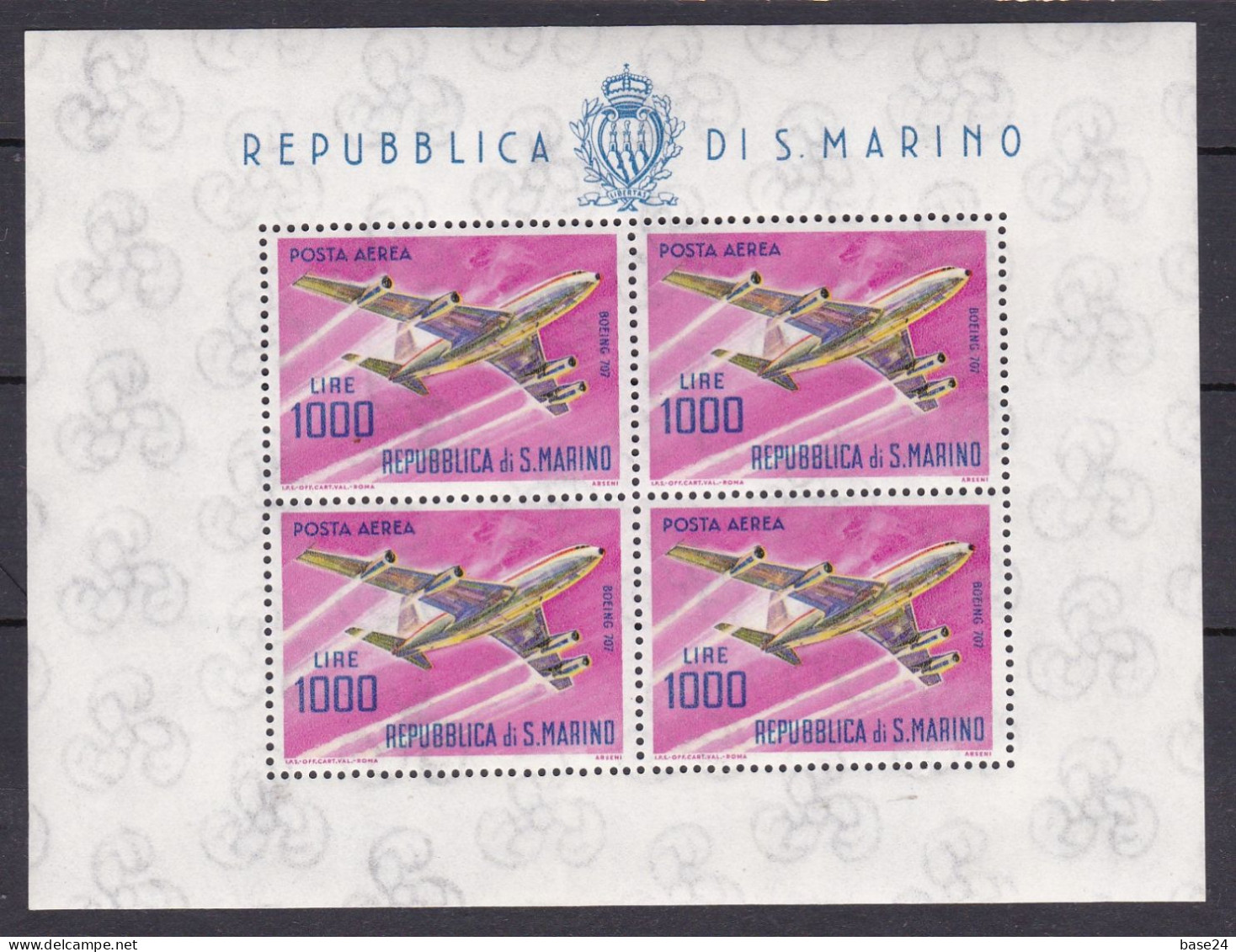 1964 San Marino Saint Marin 1000 LIRE AEREO Foglietto MNH** Air Mail Souvenir Sheet C - Airmail
