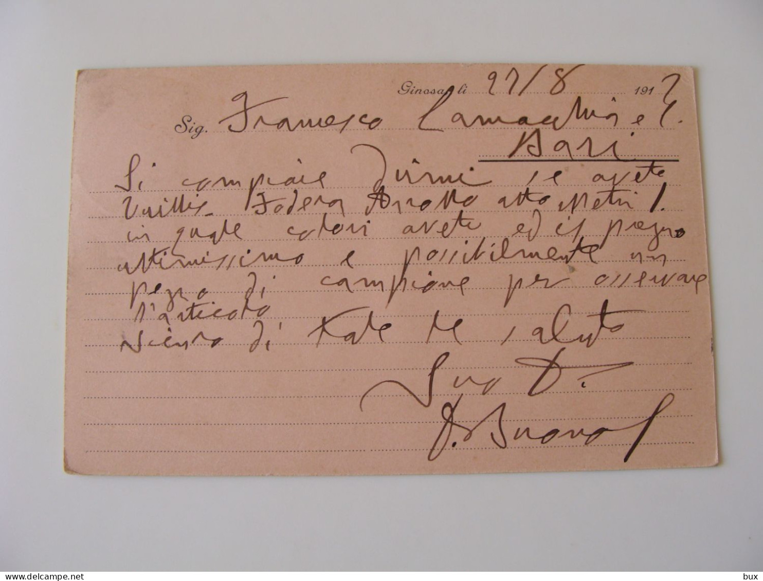 1912 GINOSA PROVINCIA DI LECCE  ORA TARANTO  EMPORIO  DOMENICO BUONO  COMMERCIO   VIAGGIATA FORMATO PICCOLO - Mercanti