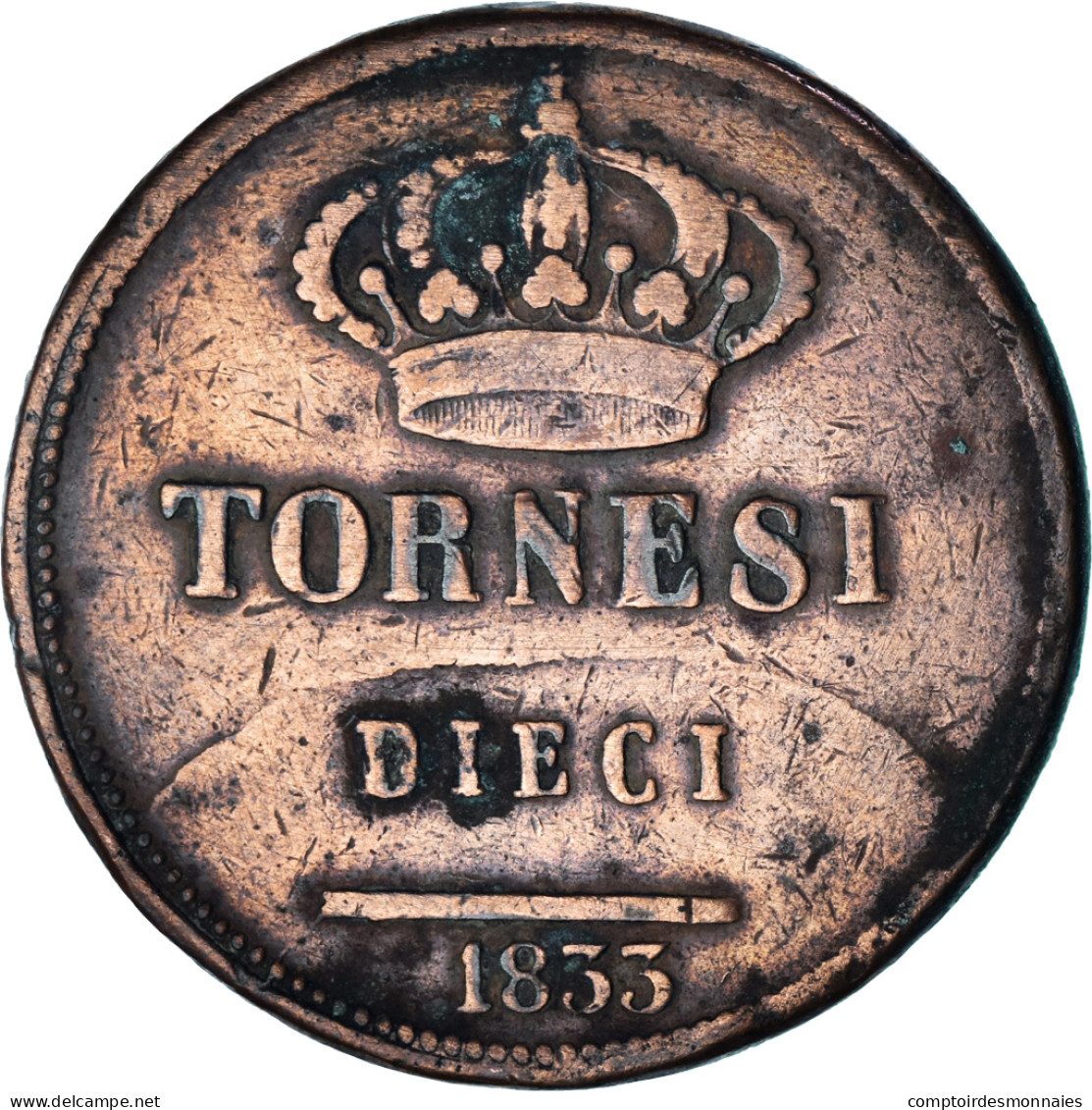 Monnaie, États Italiens, NAPLES, Ferdinando II, 10 Tornesi, 1833, TB, Cuivre - Naples & Sicile