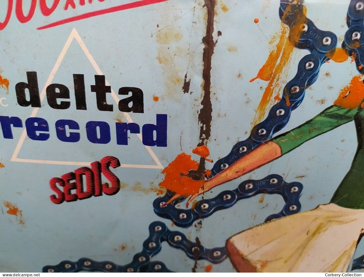 Rare Plaque Tole Publicitaire Sedis Delta Record Chaine De Vélo Bicyclette Cycles Années 60 - Bikes & Mopeds