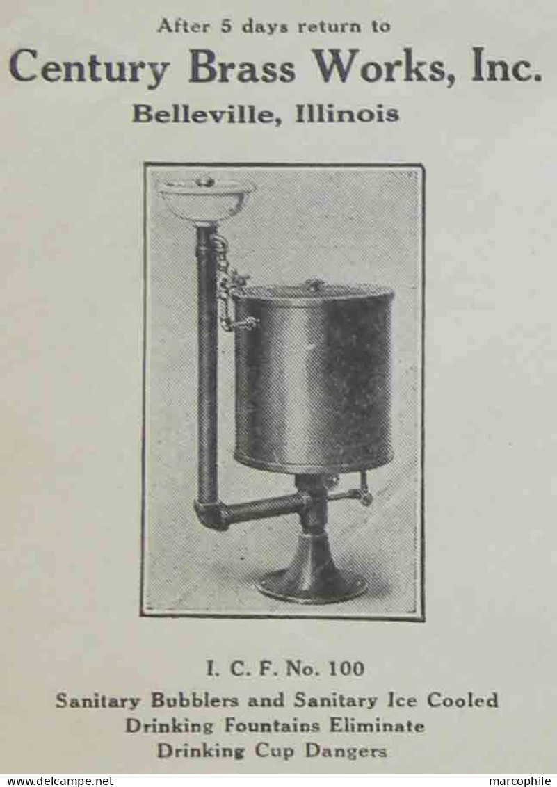 EAU - FONTAINE - LAITON / 1924 USA - BELLEVILLE ENVELOPPE COMMERCIALE ILLUSTREE (ref 4195) - Acqua