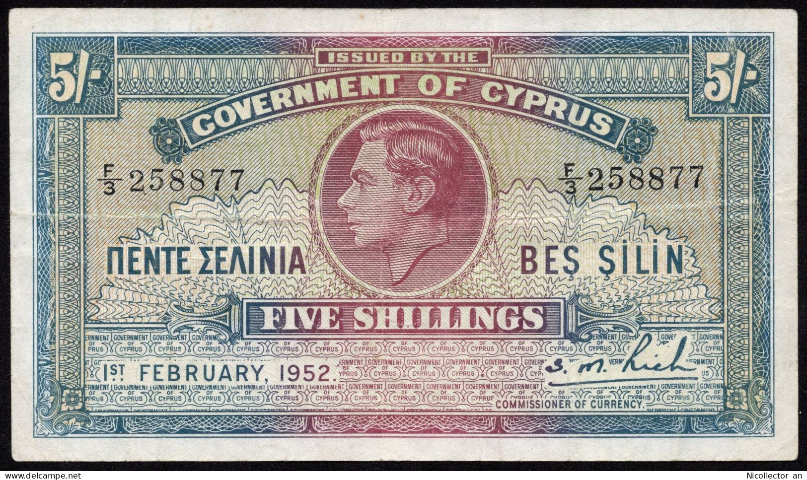 Cyprus 5 Shillings 1952 AVF Rare Banknote - Chypre