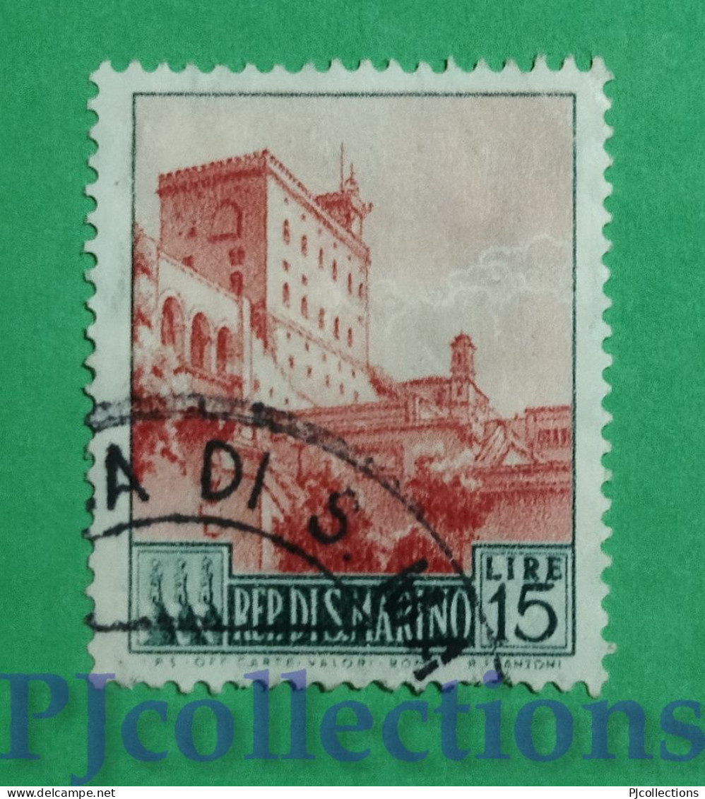 S646 - SAN MARINO 1955 PALAZZO DEL GOVERNO - GOVERNAMENT PALACE L.15 USATO - USED - Gebruikt