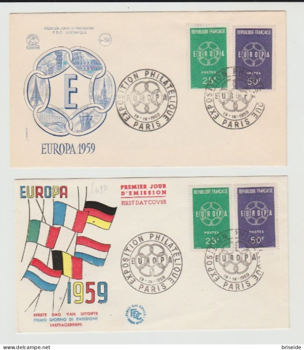 1959 N.2 BUSTE EUROPA CEPT PREMIER JOUR D'EMISSION FIRST DAY COVER ERSTTAGSBRIEF 1°GIORNO EMISSIONE REPUBLIQUE FRANCAISE - 1959