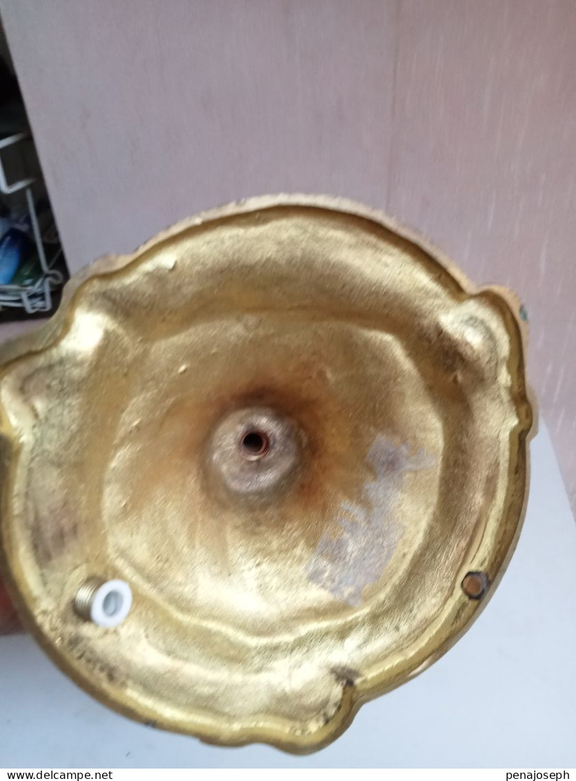 ancien bougeoir bronze doré transformé pour lampe hauteur 23 cm