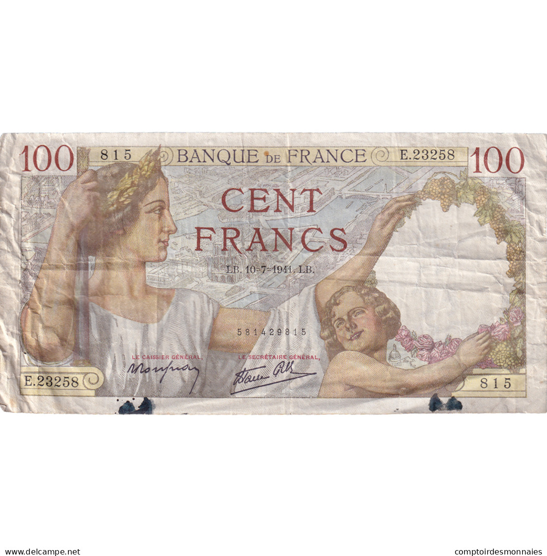 France, 100 Francs, Sully, 1941, E.23258, TB+, Fayette:26.55 - 100 F 1939-1942 ''Sully''