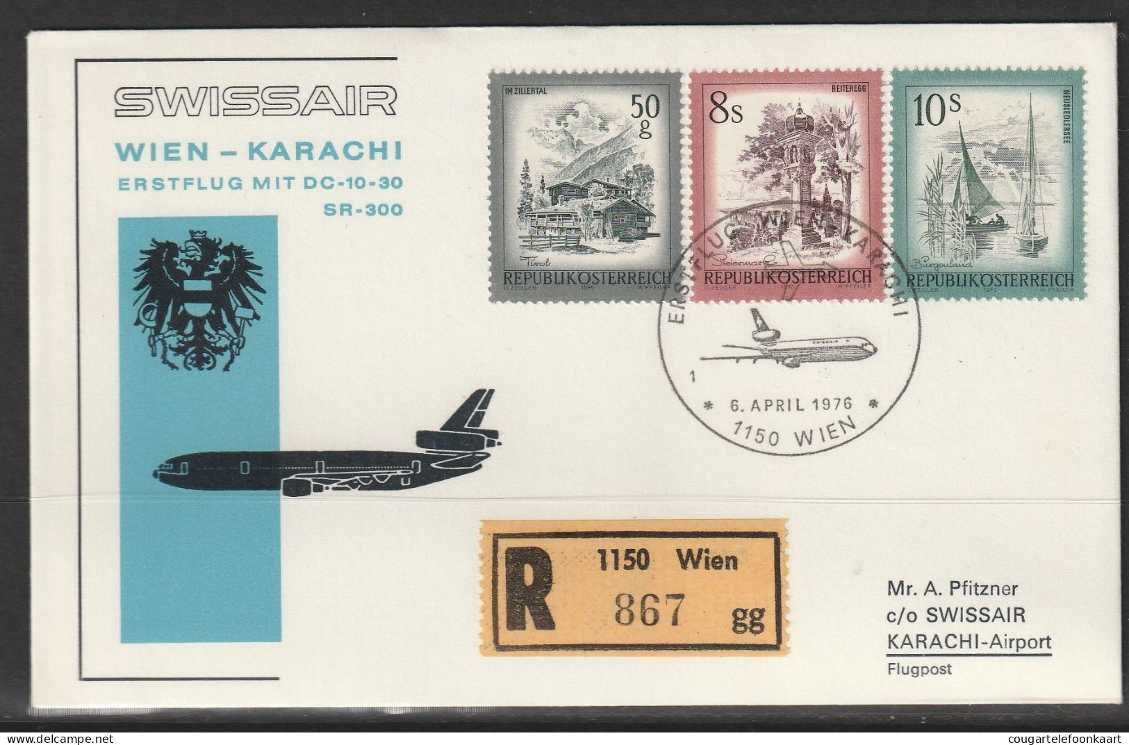 1976, Swissair, Erstflug, Wien-Karachi - First Flight Covers