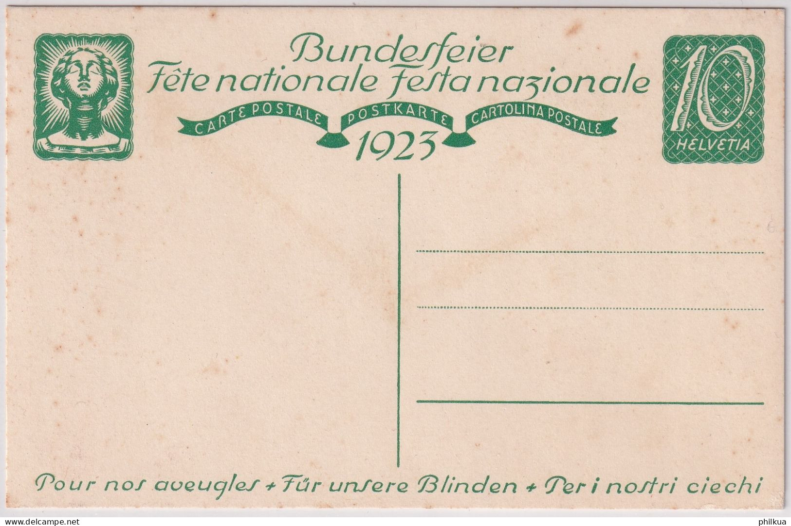 Bundesfeierkarte 1923 - Pour Nos Aveugles - Für Unsere Blinden - Peri Nostri Ciechi - Linden