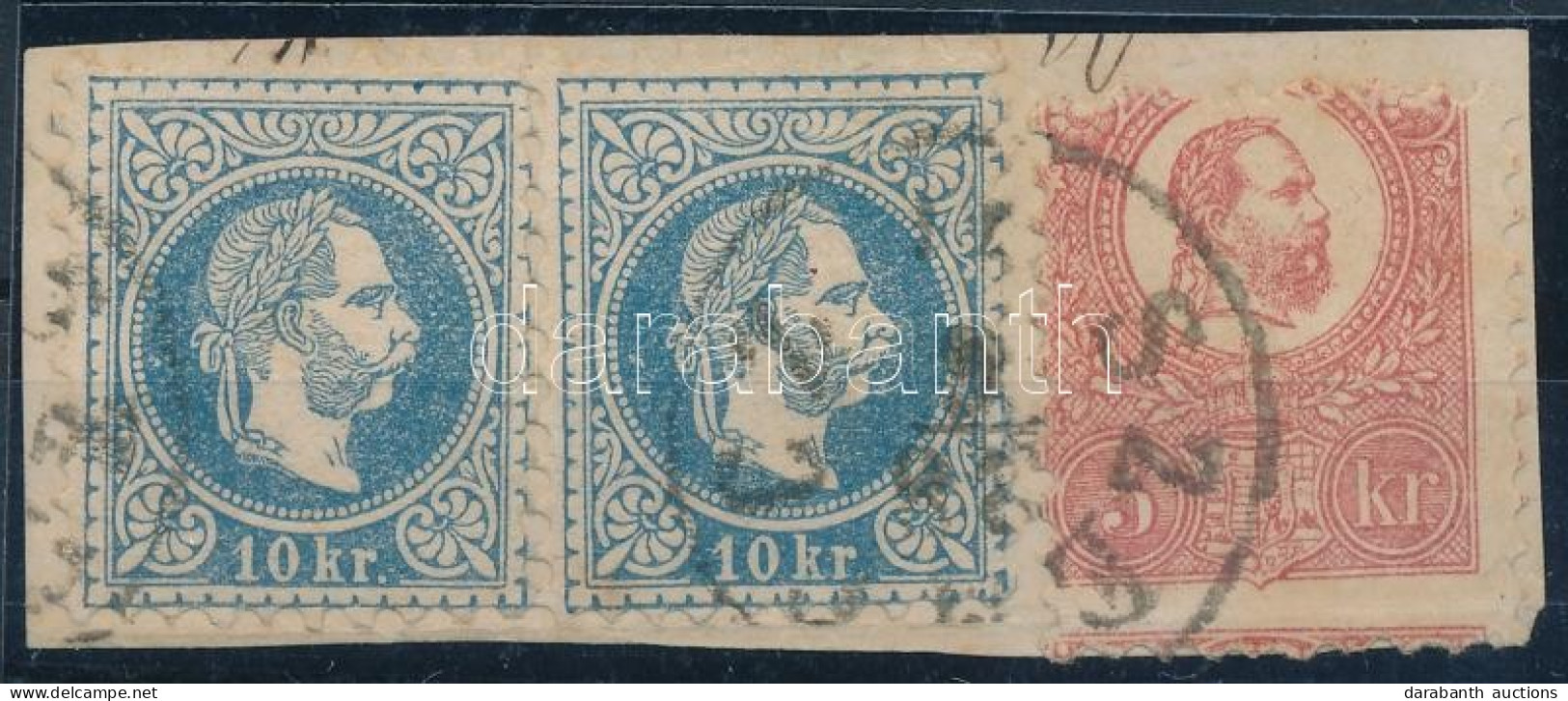 1867 2 X 10kr + 1871 Kőnyomat 5kr Vegyes Bérmentesítés Kivágáson / 1867 2 X 10kr + 1871 5kr Mixed Franking On Cutting "S - Andere & Zonder Classificatie