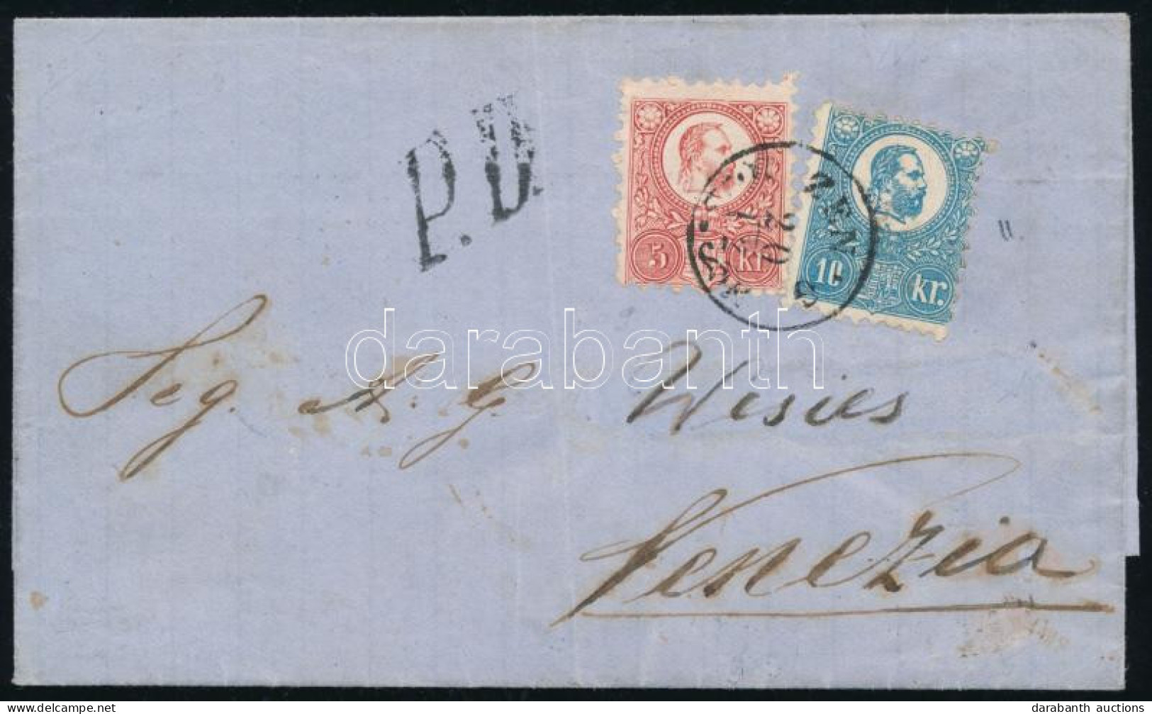 1871 Kőnyomat 10kr + Réznyomat 5kr Vegyes Bérmentesítésű Levél Olaszországba / Mi 4 + 10 Mixed Franking On Cover To Ital - Other & Unclassified