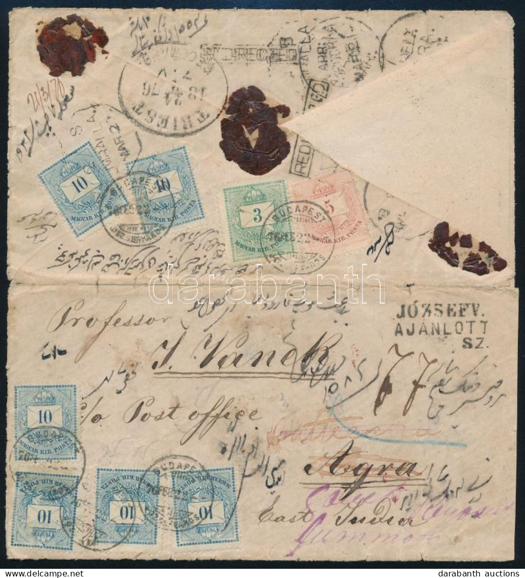 1876 3kr, 5kr és 6 X 10kr Levélen Vanek Professzornak Budapestről Indiába. A Bérmentesítés Teljes (1kr Túlbérmentesítés) - Other & Unclassified