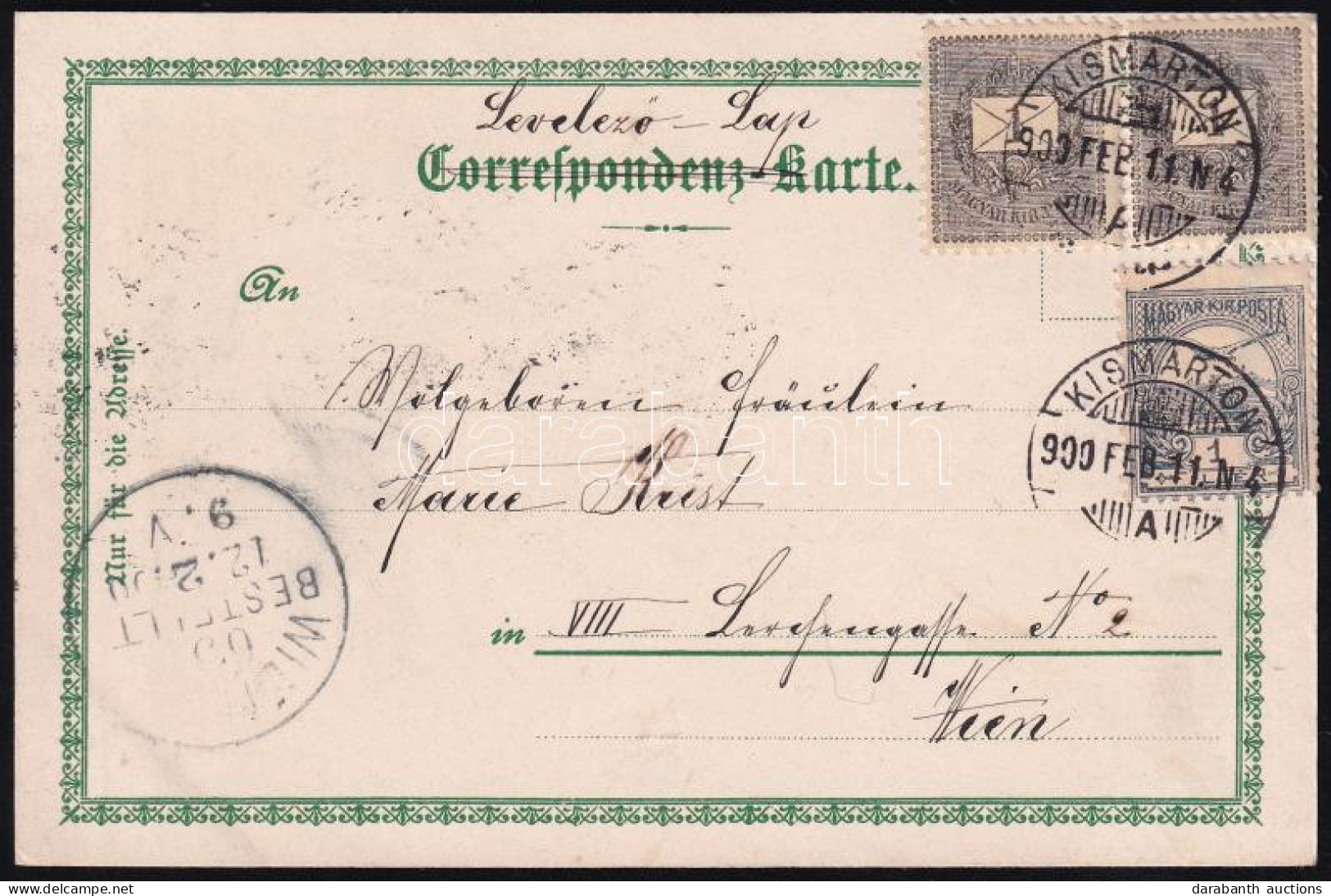 1900 Képeslap 2 X Feketeszámú 1kr + Turul 1f Vegyes Bérmentesítéssel / Postcard With Mixed Franking "KISMARTON" (Burgenl - Sonstige & Ohne Zuordnung