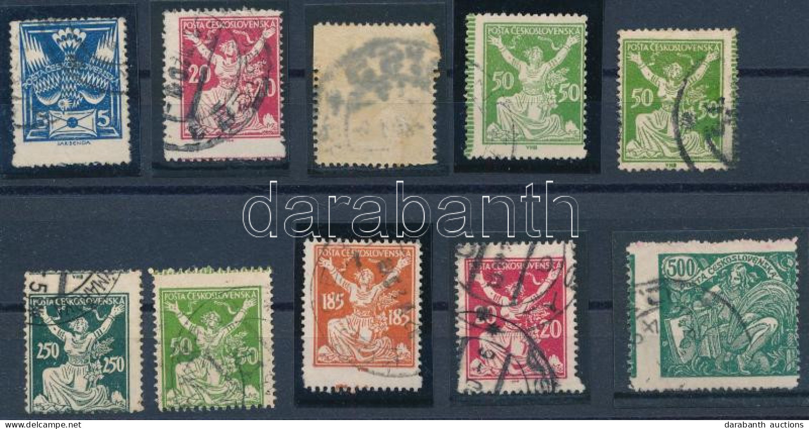 O Csehszlovákia 10 Db Korai Elfogazott Bélyeg / Czechoslovakia 10 Early Stamps With Shifted Perforation - Altri & Non Classificati