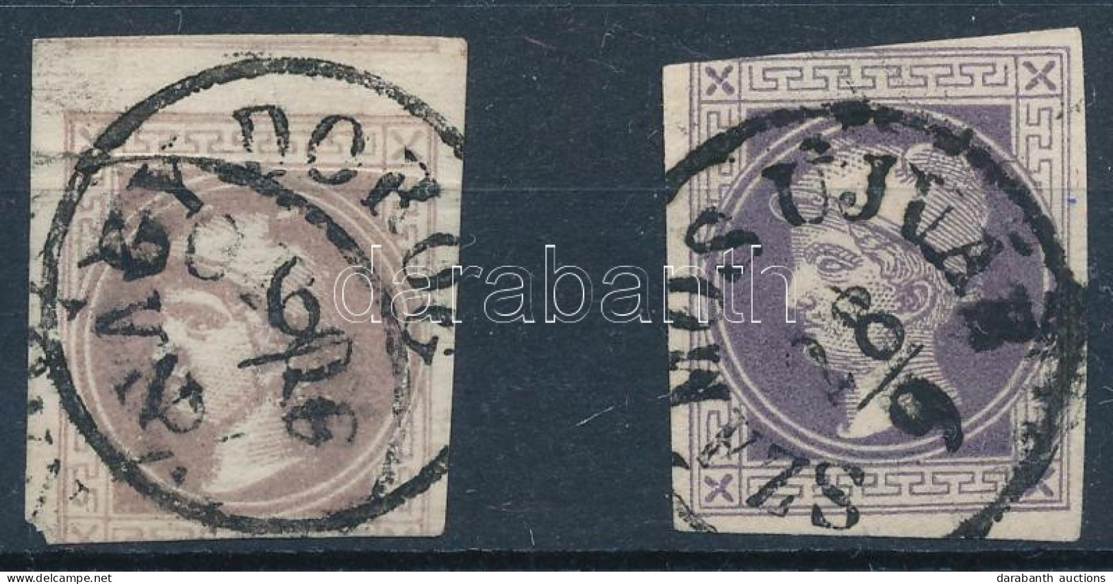 O 1867 2 Db Hírlapbélyeg, Az Egyik Szürkés Ibolya, A Másik Sötét Ibolya Színben / Newspaper Stamps: Greyish Violet, Dark - Andere & Zonder Classificatie