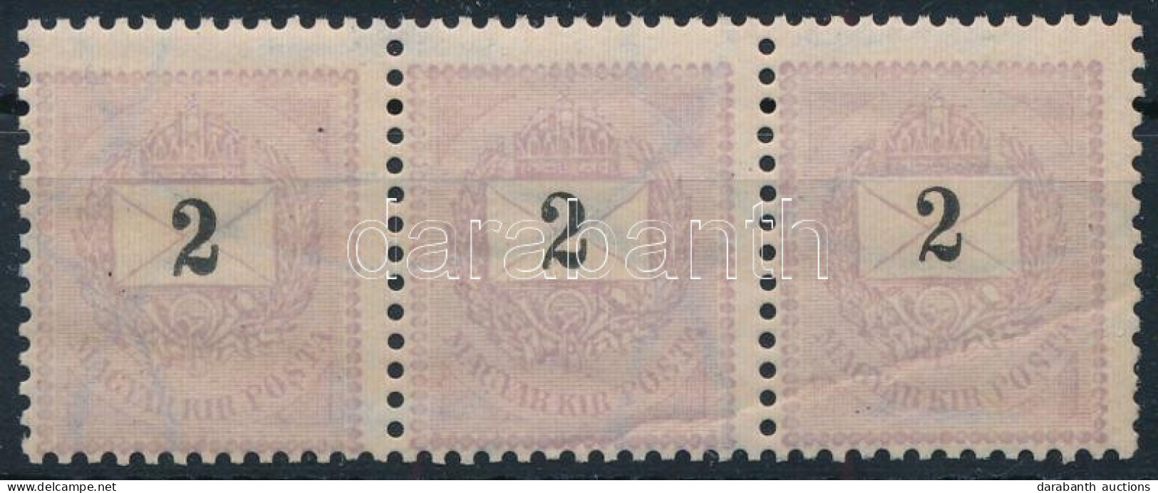 ** 1881 2kr Hármascsík, összefüggő Lemez (papírránc) / Stripe Of 3 (papír Crease) - Autres & Non Classés