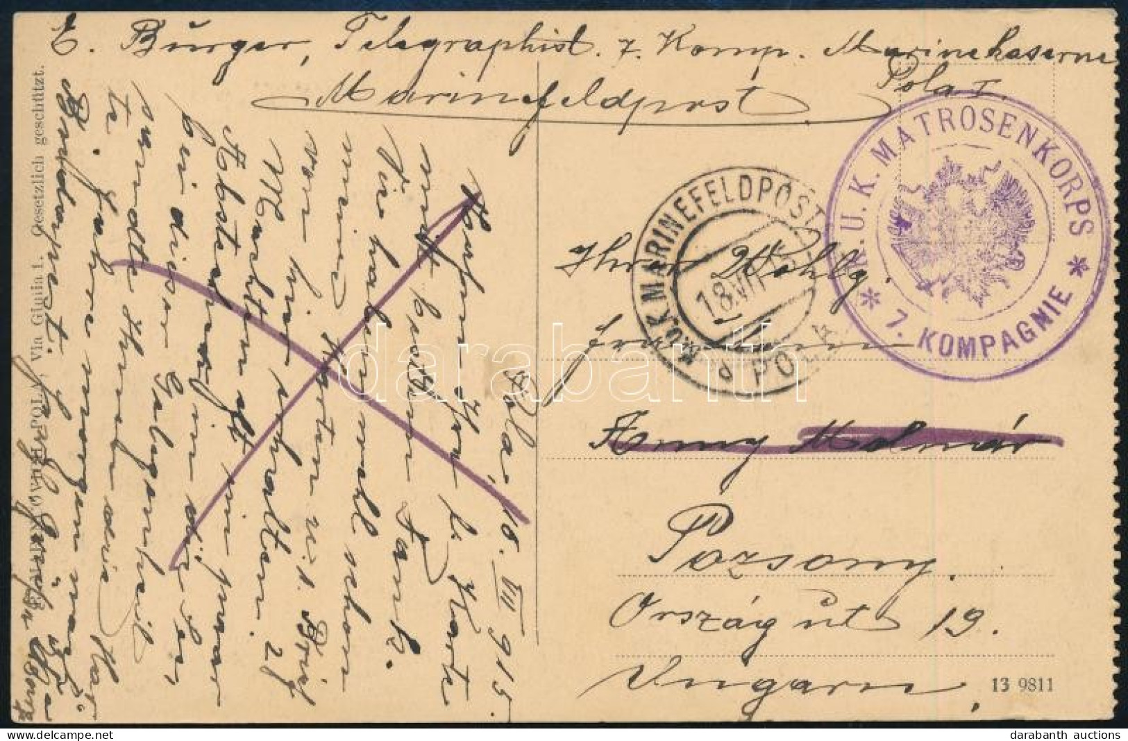 1915 Tábori Posta Képeslap / Field Postcard "K.U.K. MATROSENKORPS 7. KOMPAGNIE" - Other & Unclassified