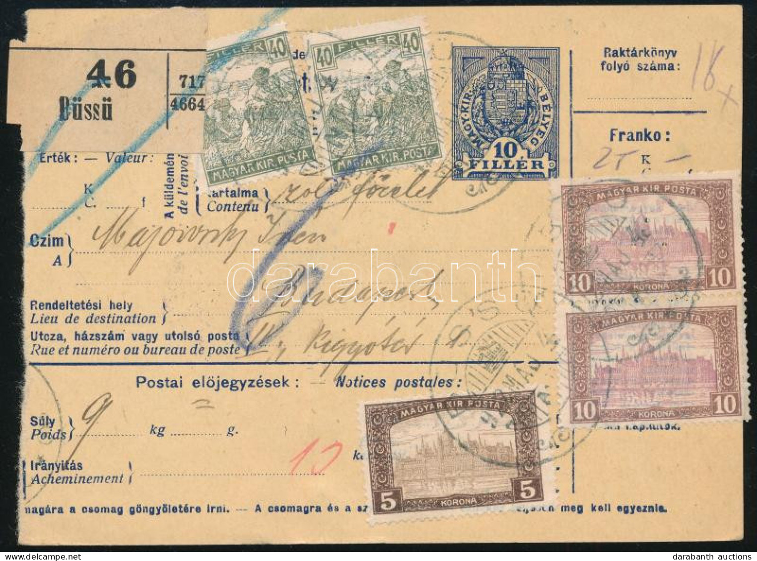 1922 Csomagszállító 25,80K Bérmentesítéssel / Parcel Card With 25,80K Franking - Andere & Zonder Classificatie