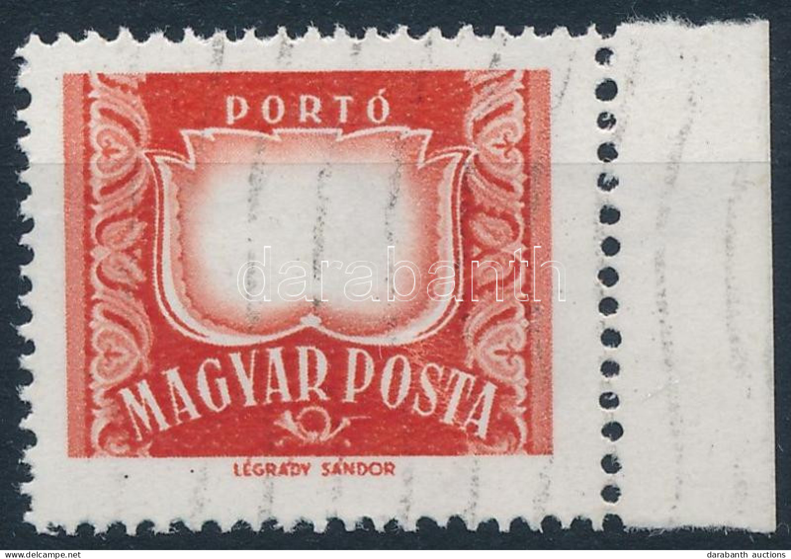 O 1958 Vörös-fekete Portó ívszéli Bélyeg értékjelzés Nélkül (60.000) / Postage Due Stamp Without Number - Sonstige & Ohne Zuordnung