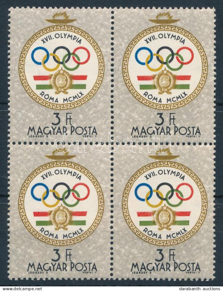 ** 1960 Olimpia (III.) - Róma 3Ft Négyes Tömb Nyitott Karikák Tévnyomat. A Kiadás Ritka Nyomási Eltérése! / Mi 1696 Bloc - Autres & Non Classés