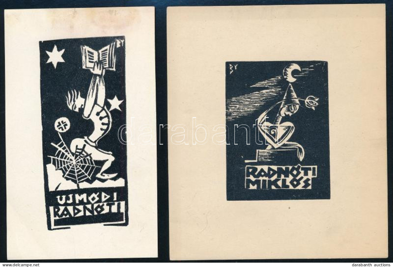 Buday György (1907-1990), 2 Db Radnóti Miklós Ex Libris: Újmódi Radnóti és Radnóti Miklós, Linómetszet, Papír, Jelzett A - Sonstige & Ohne Zuordnung