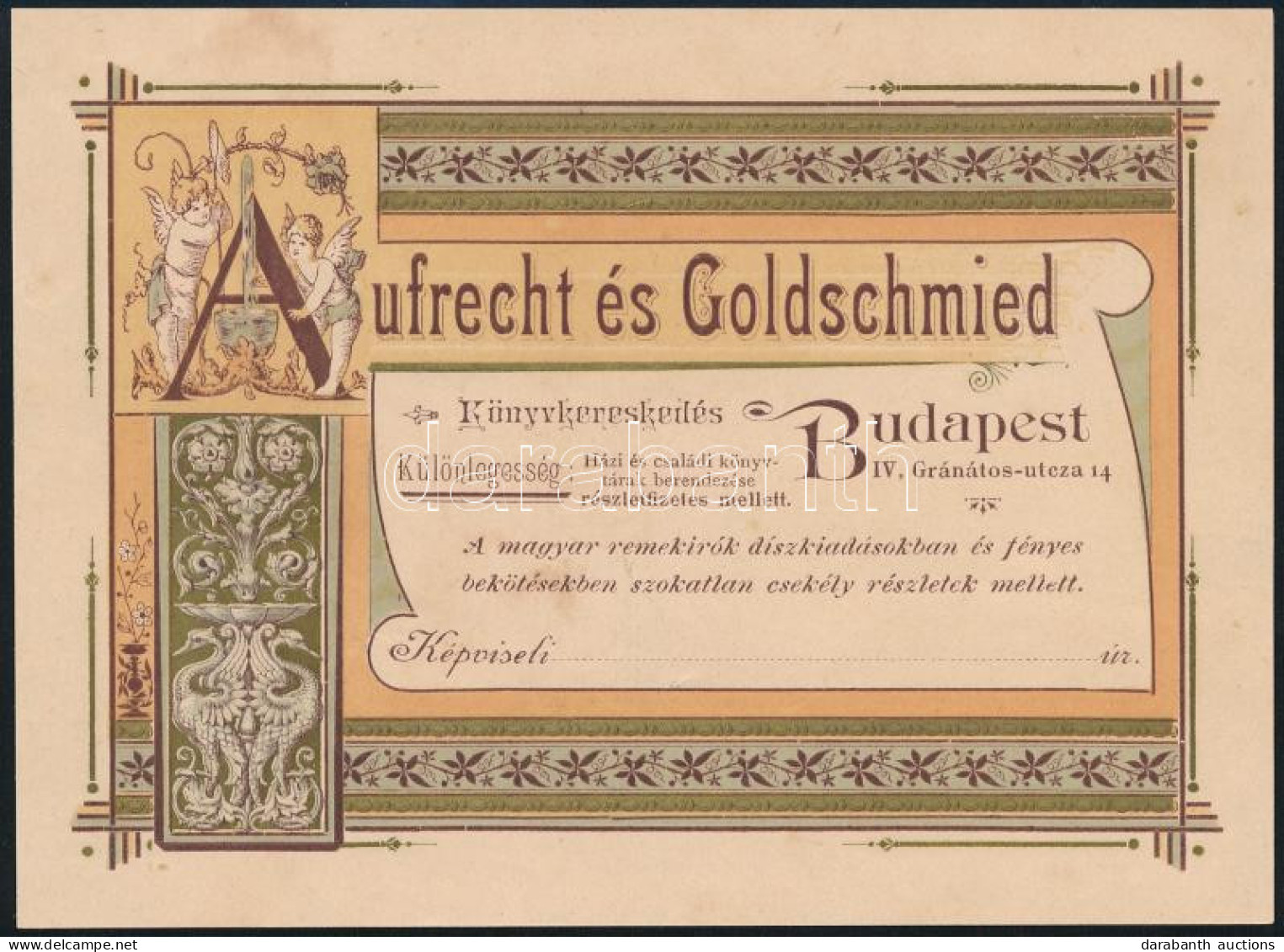 Aufrecht és Goldschmied Könyvkereskedés Budapest Reklámcédula - Werbung