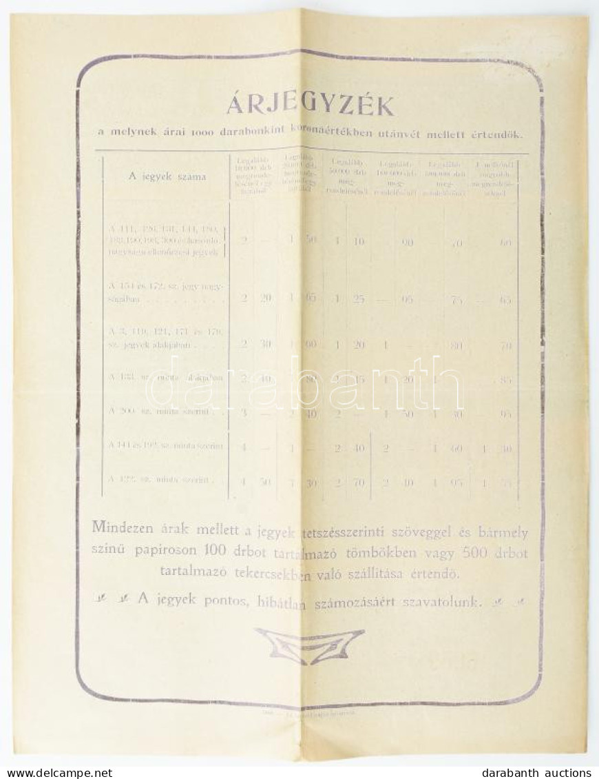 Cca 1905 Kunosy Vilmos és Fia. Menet- és Ellenörzési Jegyek Mintalapja és árjegyzéke. 21 Féle Jegy Minta Nyomása 4 P. - Ohne Zuordnung