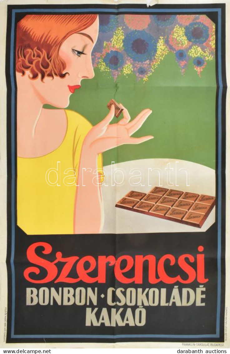 Szerencsi Bonbon, Csokoládé, Kakaó, Art Deco Plakát, 1930 Körül, Franklin-Társulat, Lap Széle Sérült, Kissé Foltos, Hajt - Autres & Non Classés