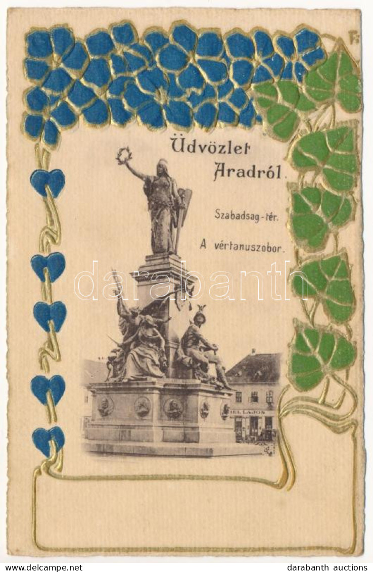 ** T2/T3 Arad, Szabadság Tér és Vértanú Szobor. Szecessziós Dombornyomott Lap / Square And Martyrs' Statue. Art Nouveau, - Unclassified
