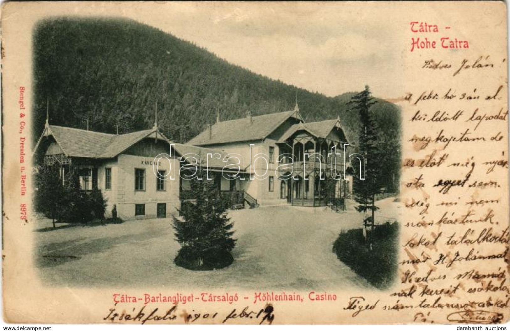 T2/T3 1901 Barlangliget, Höhlenhain, Tatranská Kotlina (Tátra, Magas Tátra, Vysoké Tatry); Társalgó, Kaszinó, Kávéház /  - Ohne Zuordnung