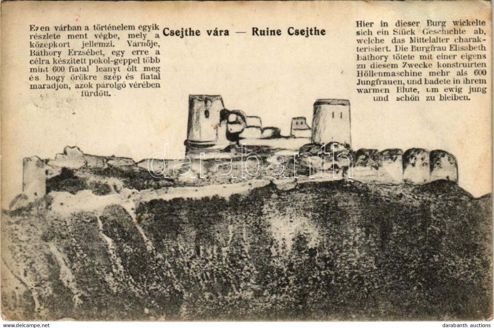 T2/T3 1913 Csejte, Csejthe, Cachtice; Cachticky Hrad / Schloss Ruine Cseyte / Báthory Erzsébet Vára. Gipsz H. Kiadása /  - Ohne Zuordnung