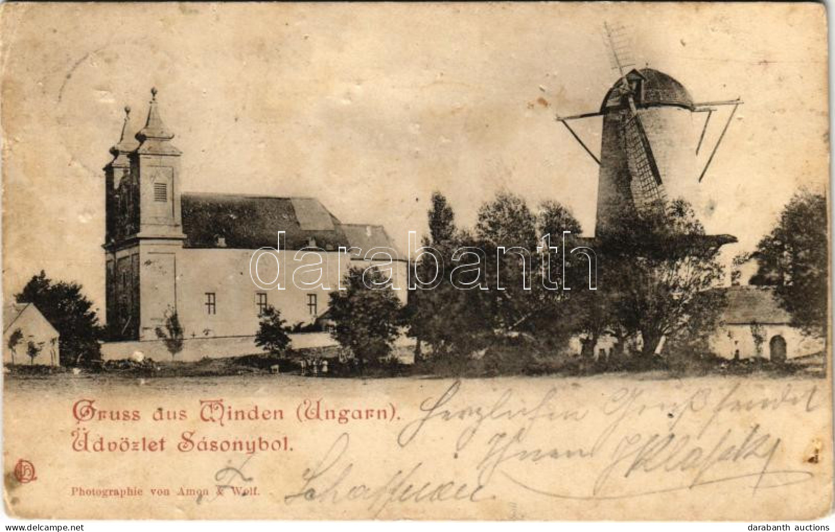 T3/T4 1900 Sásony, Windten, Winden Am See; Templom és Szélmalom. Amon & Wolf / Kirche Und Windmühle / Church And Winmill - Non Classés