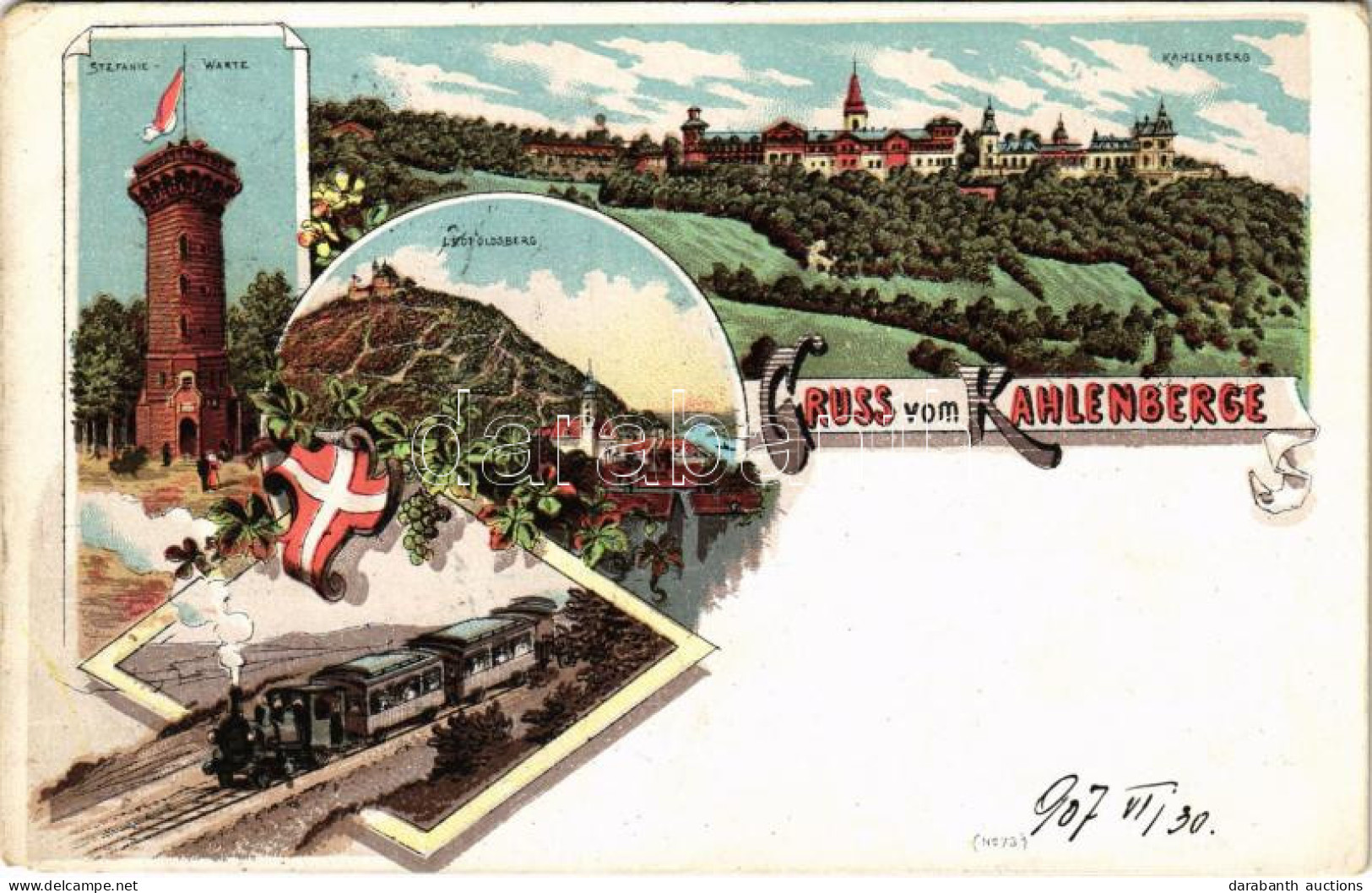 T2/T3 1907 Wien, Vienna, Bécs XIX. Kahlenberg, Leopoldsberg, Stefanie-Warte / Lookout Tower, Train, Locomotive. Art Nouv - Ohne Zuordnung