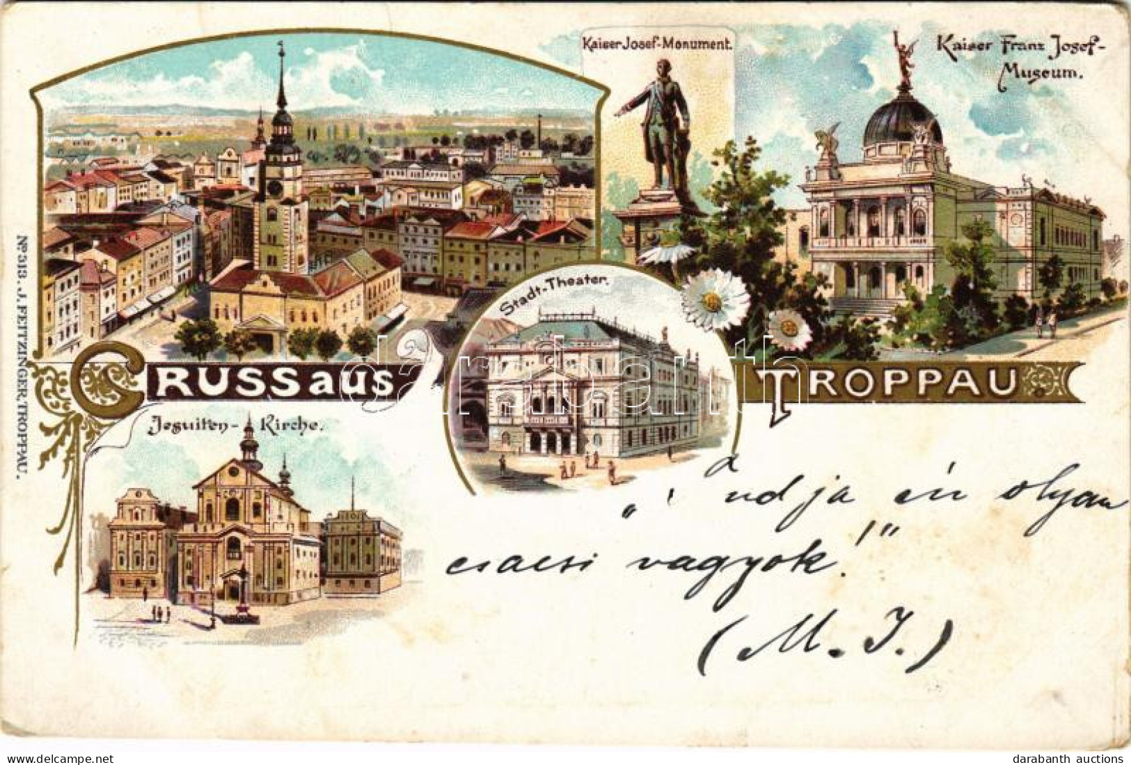 * T2/T3 Opava, Troppau; Jesuiten Kirche, Kaiser Josef Monument, Stadt-Theater, Kasier Franz Josef Museum / Church, Statu - Non Classés