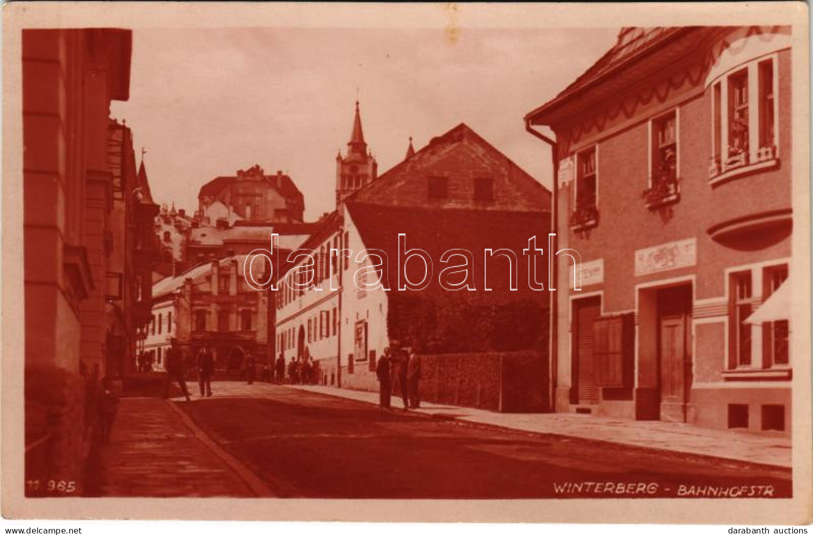 T2 1933 Vimperk, Winterberg; Bahnhofstrasse, Sparkassa / Street, Savings Bank - Non Classés