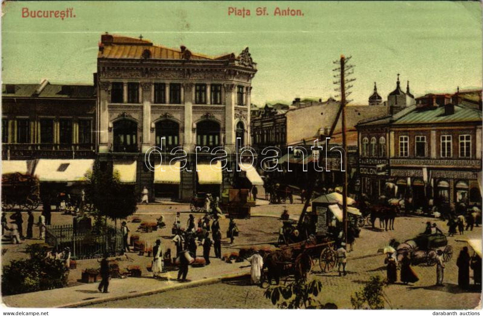 T2/T3 1908 Bucharest, Bukarest, Bucuresti, Bucuresci; Piata Sf. Anton / Square, Shops, Market. Ad. Maier & D. Stern No.  - Unclassified