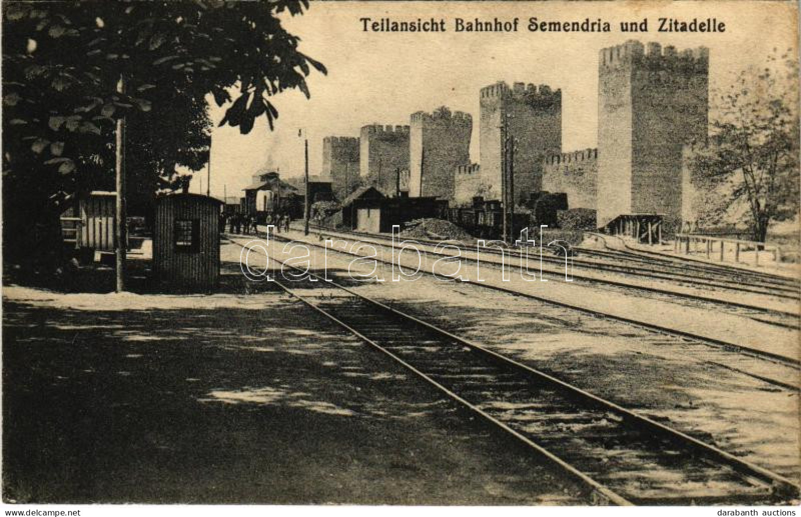 T2/T3 1918 Smederevo, Semendria, Szendrő; Bahnhof Und Zitadelle / Railway Station And Citadel, Train / Vasútállomás A Vá - Unclassified