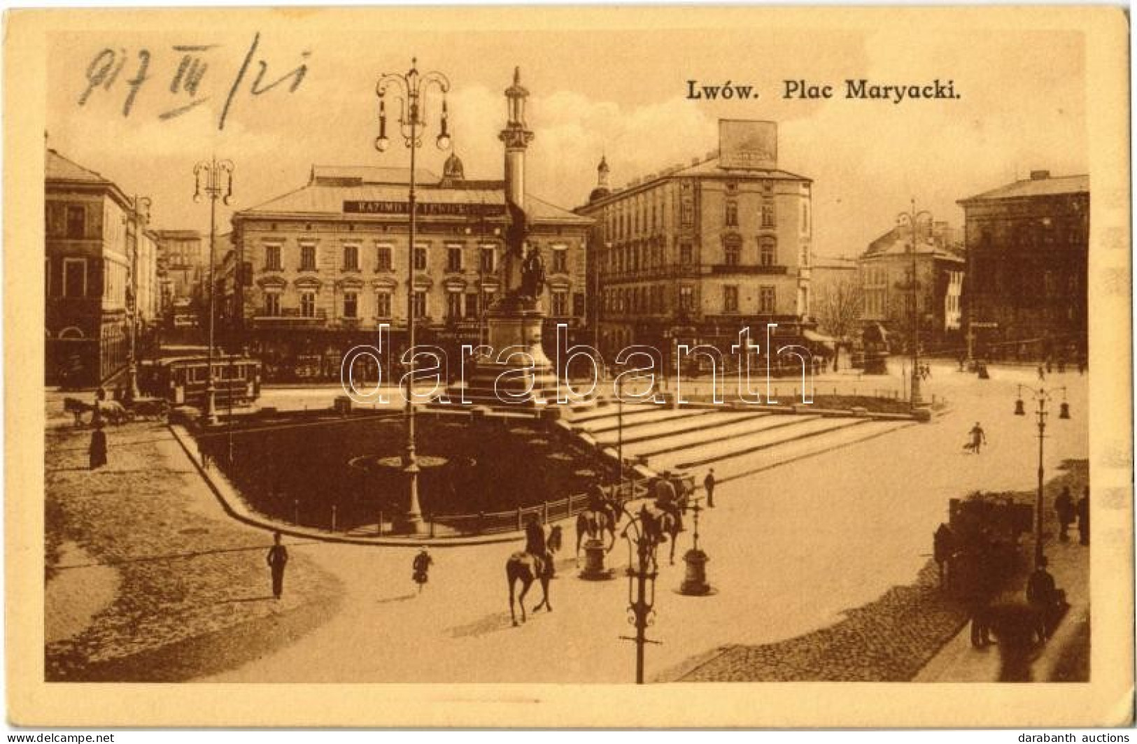 ** T1 Lviv, Lwów, Lemberg; Plac Maryacki, Kazimierz Lewicki / Square, Shops, Tram - Zonder Classificatie