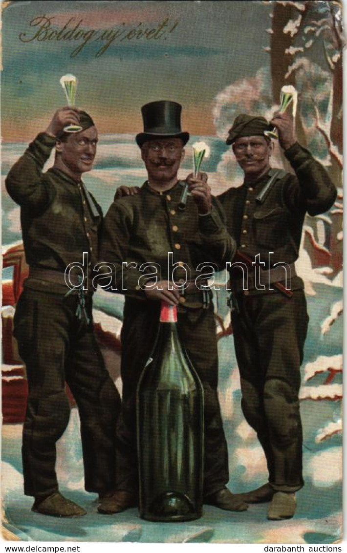 T3 1909 Boldog új évet! Pezsgőző Kéményseprők / New Year Greeting, Chimney Sweepers With Champage (EK) - Non Classés