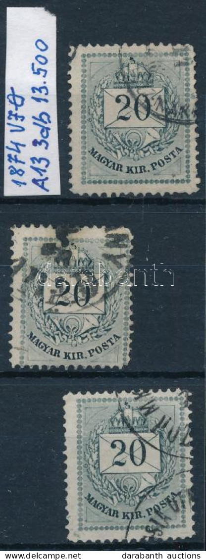 O 1874 3 Db Színesszámú 20kr 12 : 11 3/4 Fogazással (13.500) - Other & Unclassified