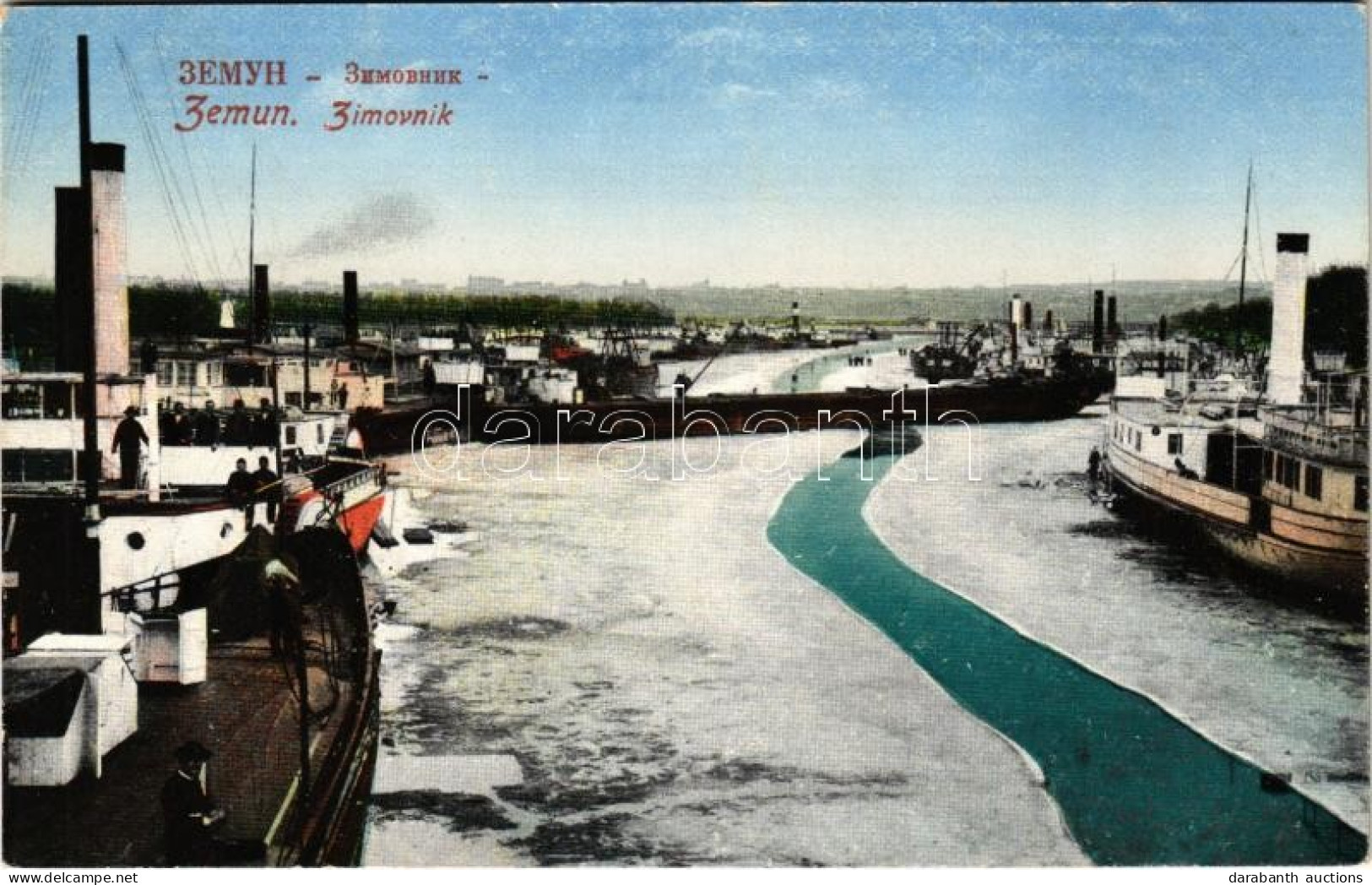 ** T2 Zimony, Semlin, Zemun; Kikötő Télen, Uszályok, Gőzhajók / Port In Winter, Barges, Steamships - Non Classés