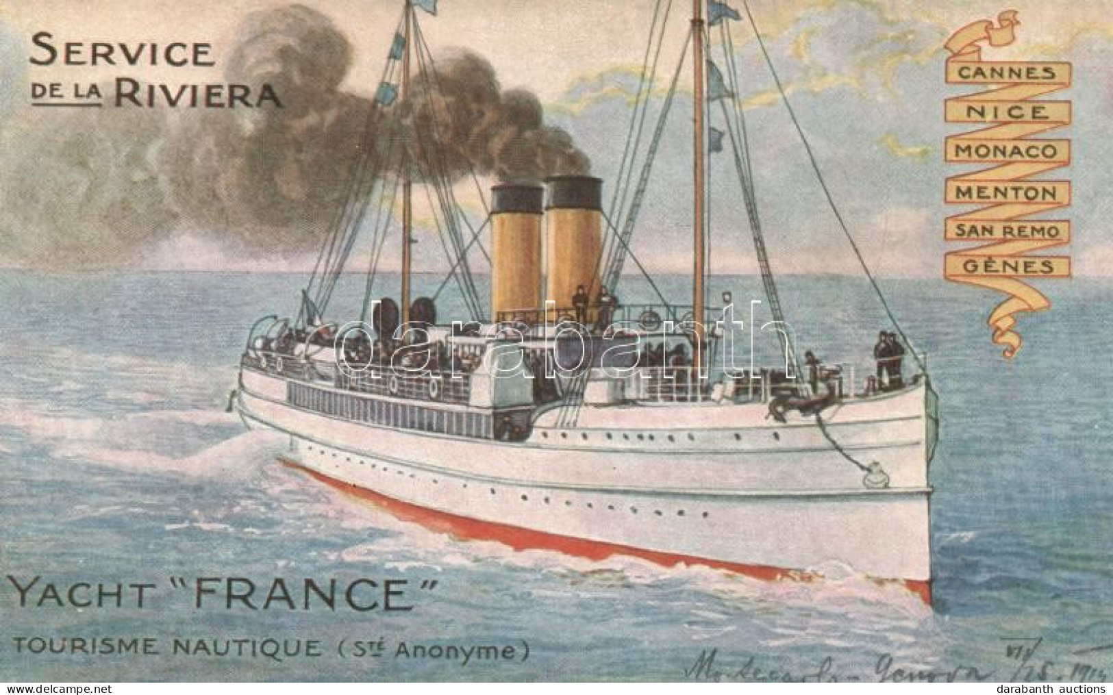 * T1/T2 Yacht 'France' Service De La Riviera, French Steamship - Unclassified