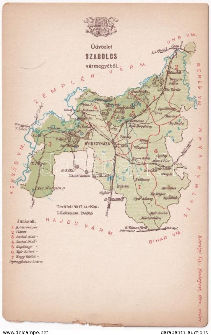 ** T3/T4 Szabolcs Vármegye Térképe. Károlyi Gy. Kiadása / Map Of Szabolcs County (szakadások / Tears) - Unclassified