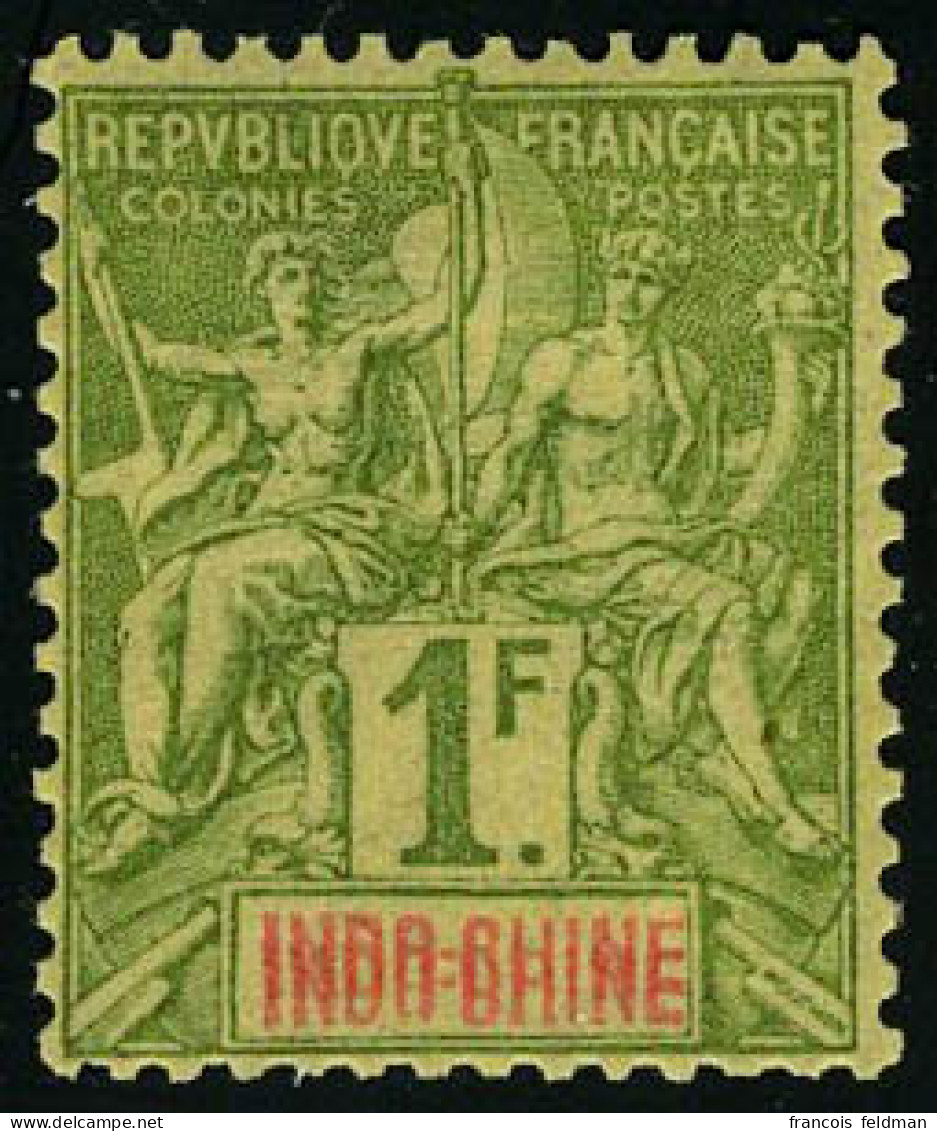 Neuf Avec Charnière N° 15a, 1F Double Légende Indochine, Cl, SUPERBE - Other & Unclassified
