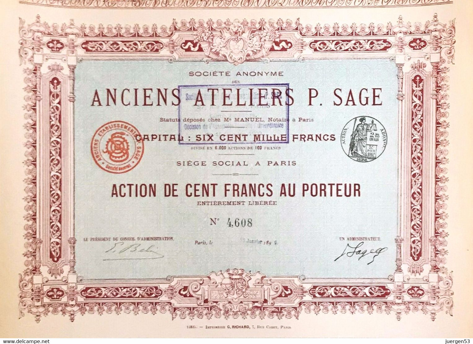 S. A. Des Anciens Ateliers P. Sage , Impr. Richard 1899 - A - C